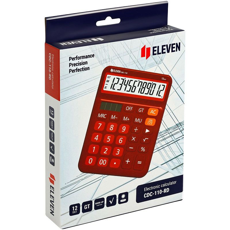 Калькулятор настольный Eleven CDC-110-RD, 12 разрядов, двойное питание, 125*160*28мм, красный