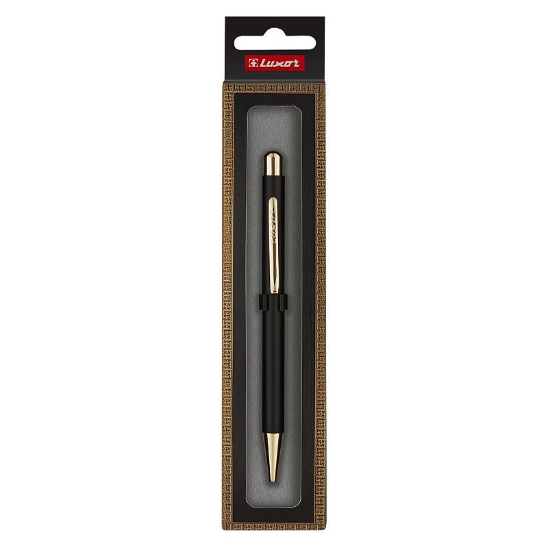 Ручка шариковая Luxor "Nova" синяя, 0,7 мм, корпус черный/золото, кнопочный механизм, футляр 