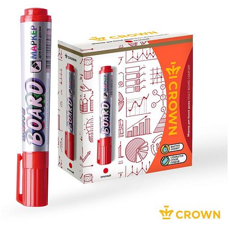 Маркер для белых досок Crown "Multi Board Comfort" красный, пулевидный, 3мм 