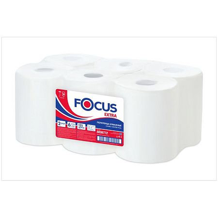 Полотенца бумажные в рулонах Focus Jumbo, 2-слойные, 125м/рул., ЦВ, белые 