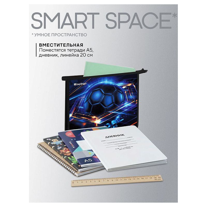 Папка для тетрадей 1 отделение, А5 Berlingo "Goalpack", 240*205*40мм, пластик, на молнии 