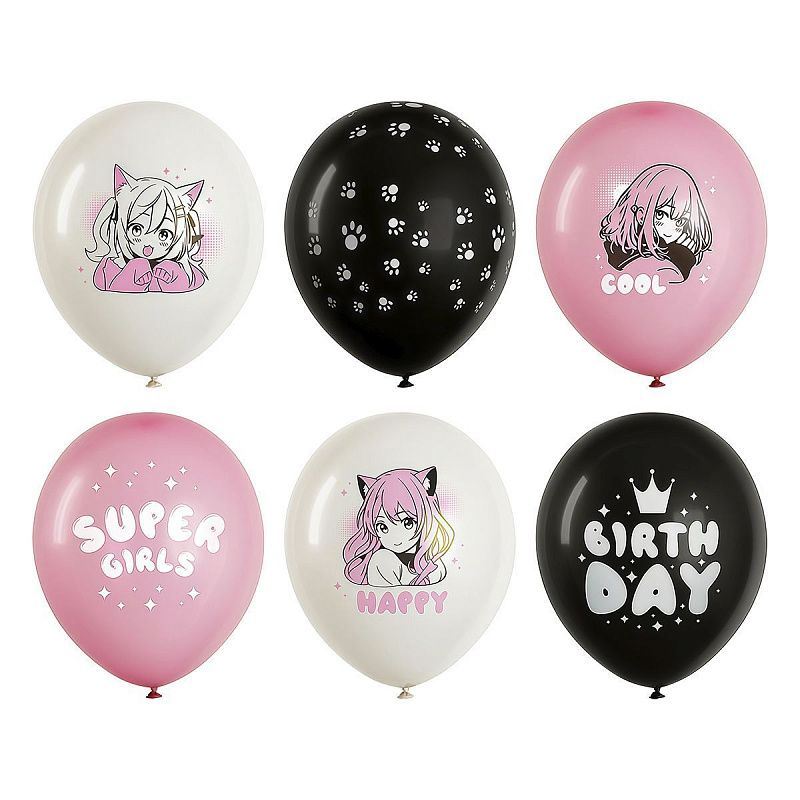 Воздушные шары, 12шт., М12/30см, MESHU "Anime party", пастель, ассорти