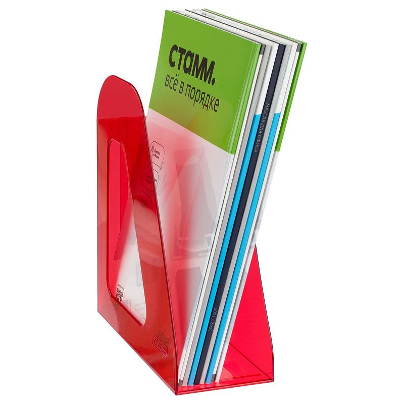 Лоток для бумаг вертикальный СТАММ "Фаворит", тонированный красный, ширина 90мм