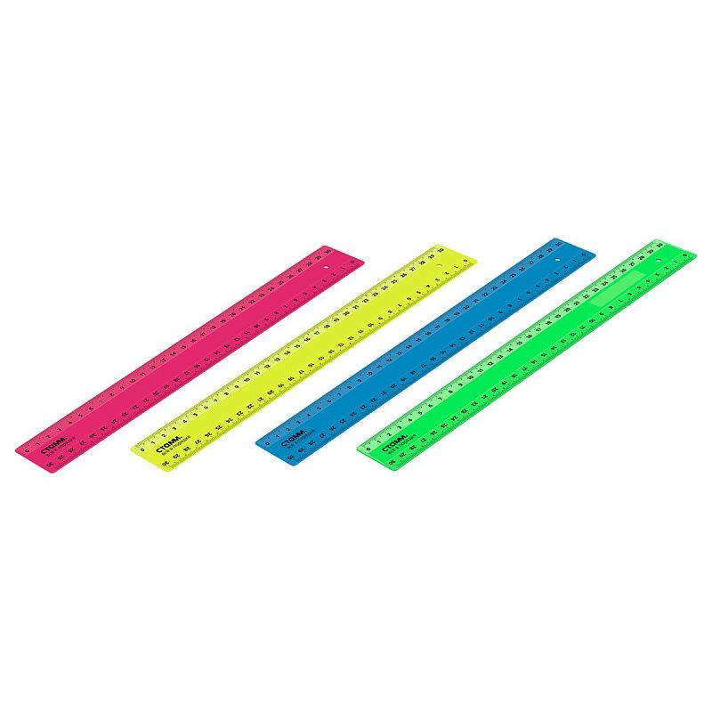 Линейка 30см СТАММ, пластиковая, 2 шкалы, непрозрачная, неоновые цвета, ассорти, европодвес 