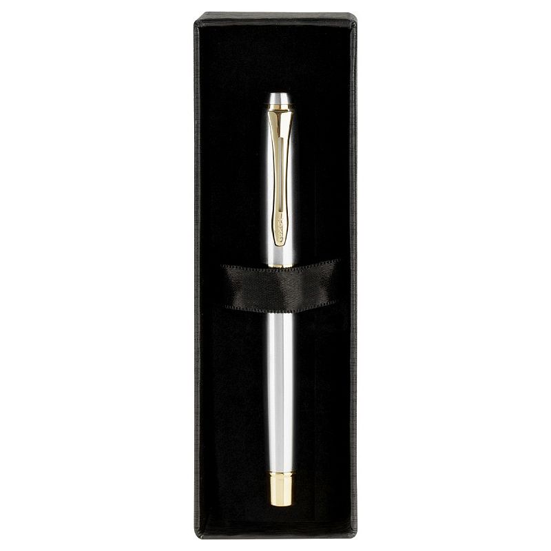 Ручка перьевая Luxor "Trident" синяя, 0,8мм, корпус серебро/золото, футляр 