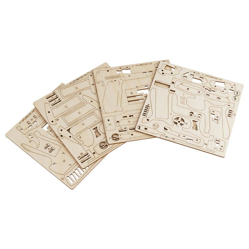 Конструктор деревянный ТРИ СОВЫ "Пистолет резинкострел", 18,5*2,7*13м, 58 деталей, картонная коробка 