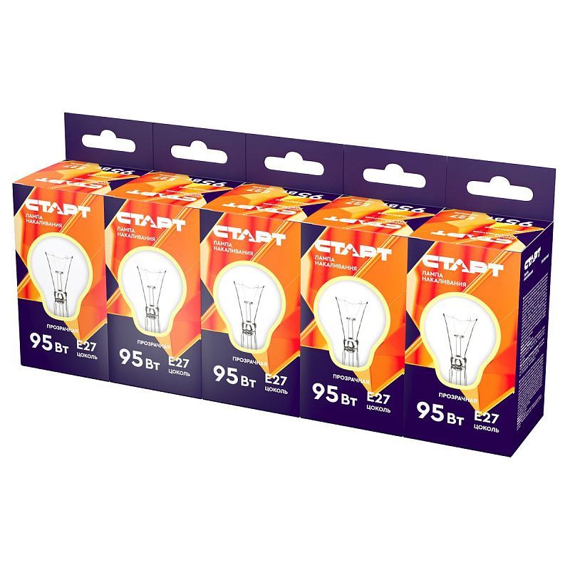 Лампа накаливания Старт Б 95W, E27, прозрачная