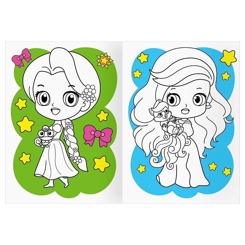 Раскраска А4 ТРИ СОВЫ "Сказочные принцессы", 16стр., цветной фон