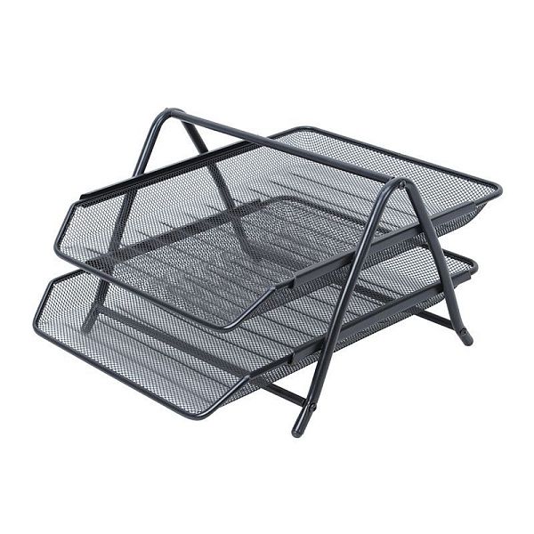 Лоток для бумаг горизонтальный Berlingo "Steel&Style", 2 секции, металл, черный