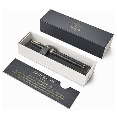 Ручка-роллер PARKER "IM Premium Black GT", корпус черный матовый с гравировкой, позолоченные детали, черная, 1931660 