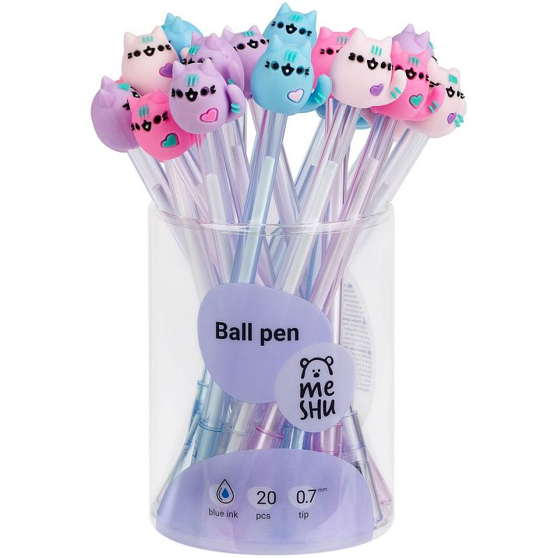 Ручка шариковая MESHU "Meow" синяя, 0,7мм, корпус ассорти 