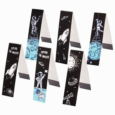 Закладки для книг с магнитом DEEP SPACE, набор 6 шт., блестки, 25x196 мм, ЮНЛАНДИЯ, 113445 