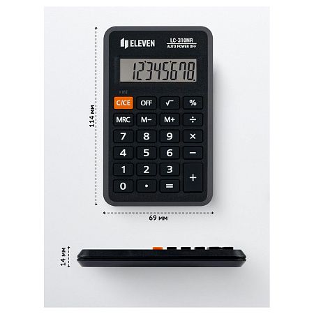 Калькулятор карманный Eleven LC-310NR, 8 разрядов, питание от батарейки, 69*114*14мм, черный