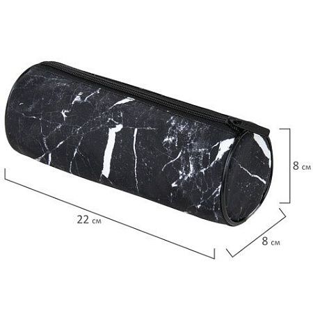 Пенал-тубус BRAUBERG, с эффектом Soft Touch, мягкий, "Black marble", 22х8 см, 271569 