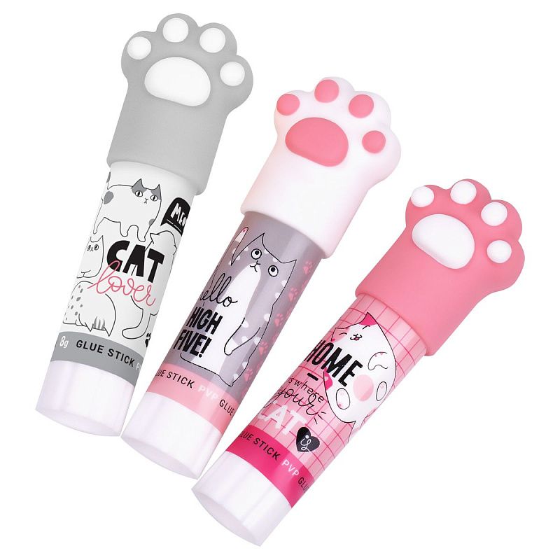 Клей-карандаш MeShu с топпером "Paw" ассорти, 8г., дисплей бокс, ПВП