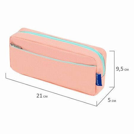 Пенал мягкий BRAUBERG PASTEL, 2 отделения, персиковый, 21х9,5х5см, 272274 