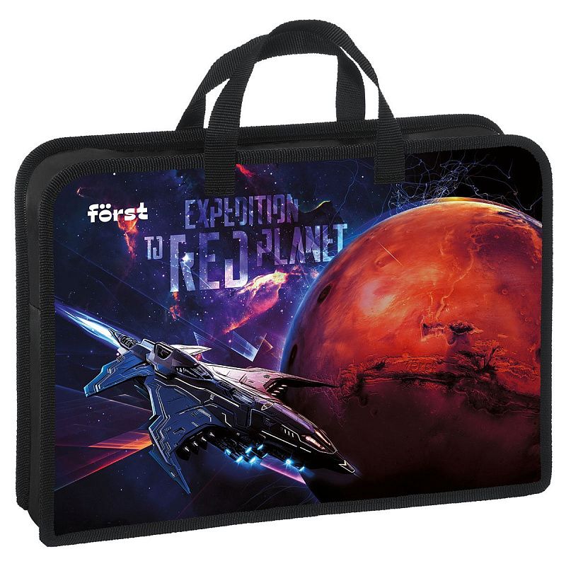 Папка с ручками 1 отделение, А4 Först "Red planet", 340*245*75мм, пластик, на молнии