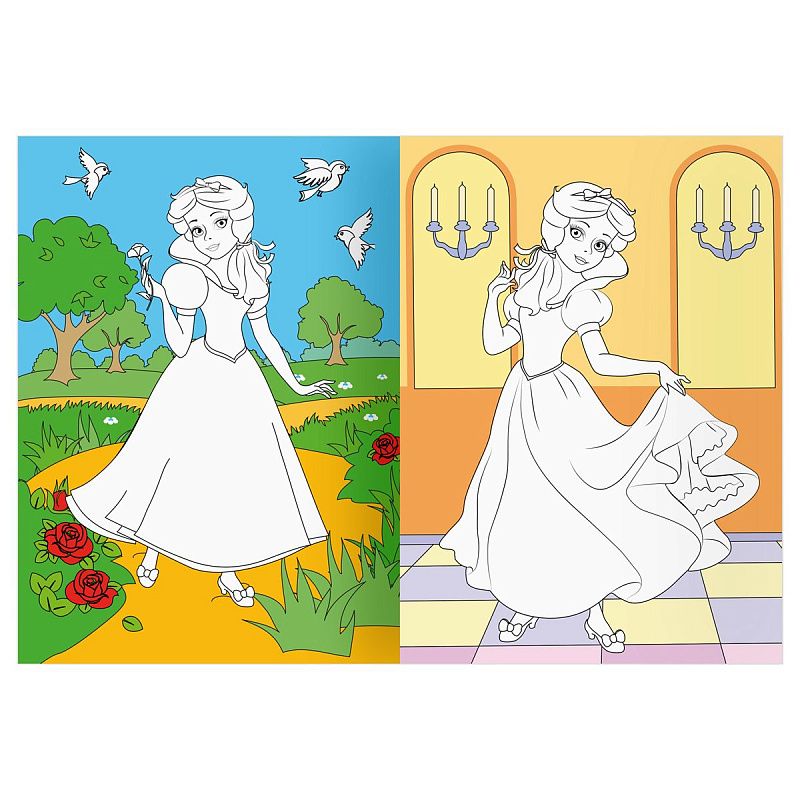 Раскраска А4 ТРИ СОВЫ "Бал принцесс", 16стр., цветной фон