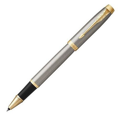 Ручка-роллер PARKER "IM Core Brushed Metal GT", серебристый матовый лак, позолота, черная, 1931663 