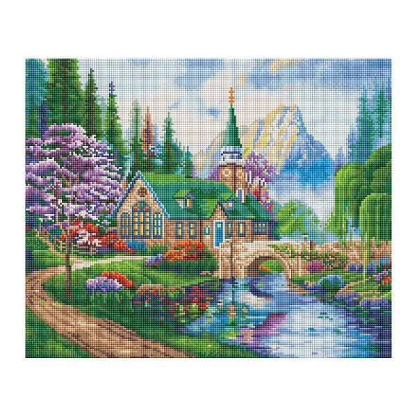 Алмазная мозаика ТРИ СОВЫ "Церковь в горах", 40*50см, холст, картонная коробка с пластиковой ручкой