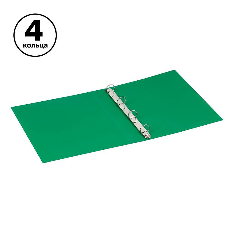 Папка на 4 кольцах СТАММ А4, 40мм, 500мкм, пластик, зеленая 
