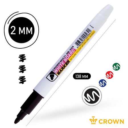 Маркер для белых досок Crown "Multi Board Slim" черный, пулевидный, 2мм 