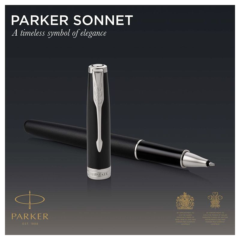 Ручка-роллер Parker "Sonnet Matte Black CT" черная, 0,8мм, подарочная упаковка 