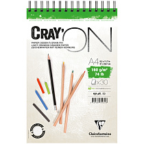 Скетчбук - блокнот 30л., А4 Clairefontaine "Cray ON", на гребне, мелкозерн., 160г/м2