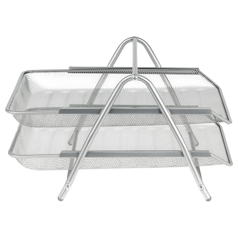 Лоток для бумаг горизонтальный СТАММ, 2 секции, металл, серебристый