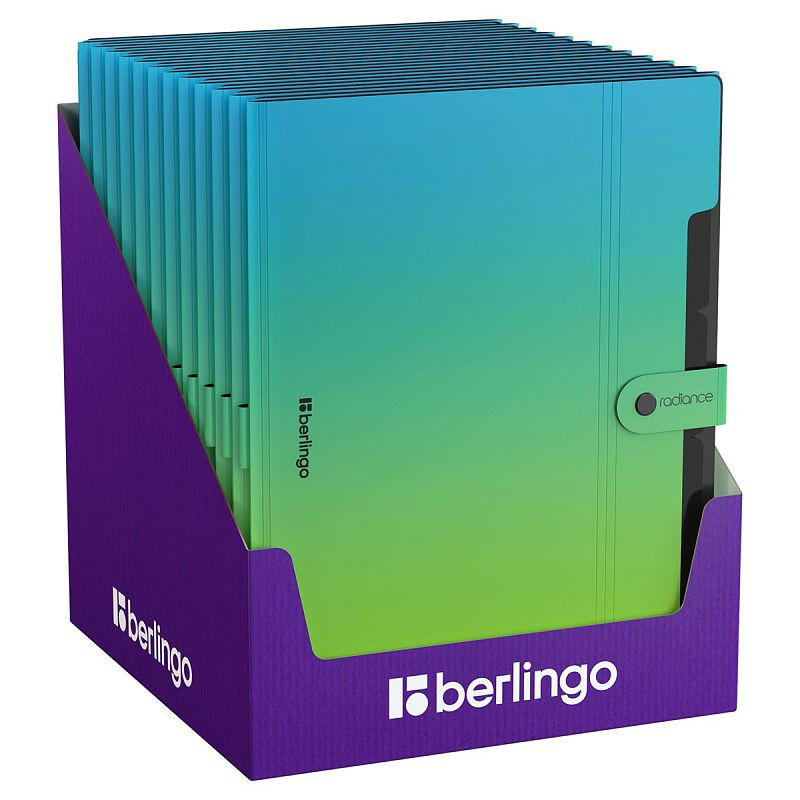 Папка 5 отделений Berlingo "Radiance", А4, 600мкм, на кнопке, голубой/зеленый градиент 
