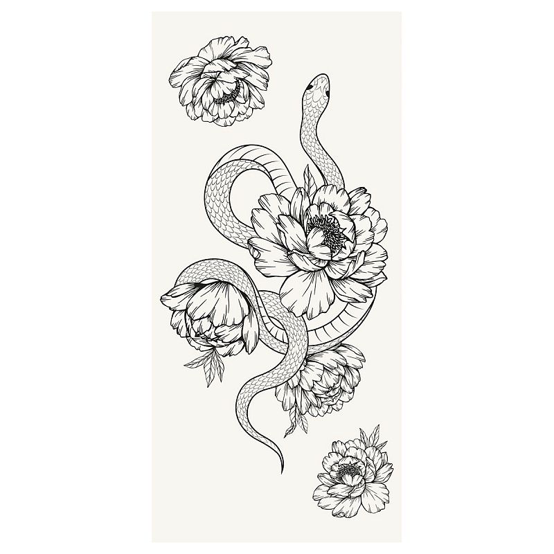 Наклейка-тату MESHU, "Snakes and flowers", 8*17см, инд. уп., европодвес