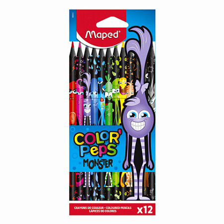 Карандаши цветные MAPED "COLOR PEP'S Black Monster", набор 12 цветов, пластиковый корпус, 862612