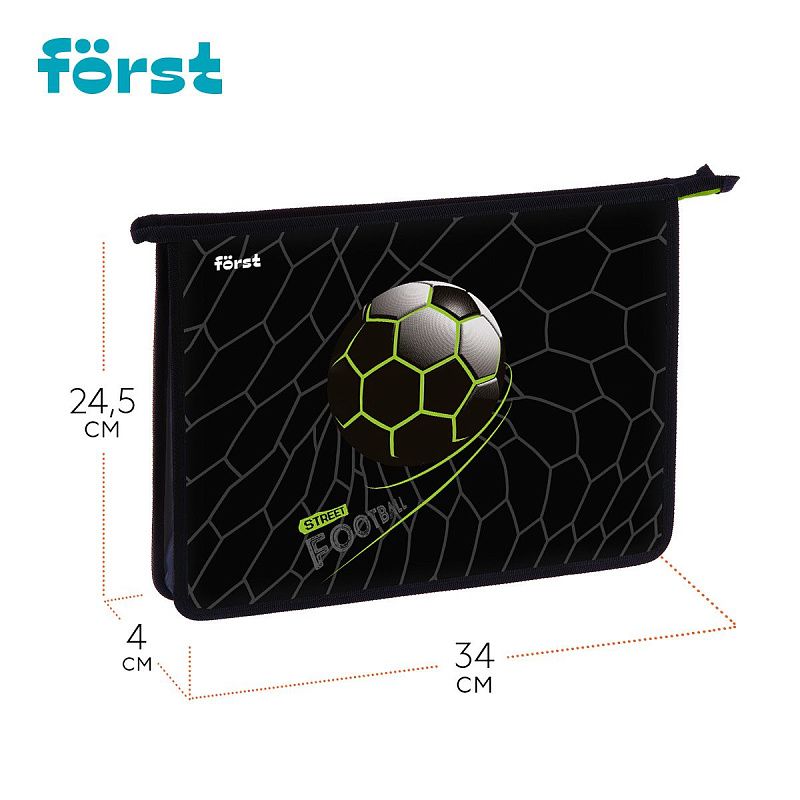 Папка для тетрадей 1 отделение, А4 Först "Street Football" , 340*245*40 мм, пластик, на молнии 
