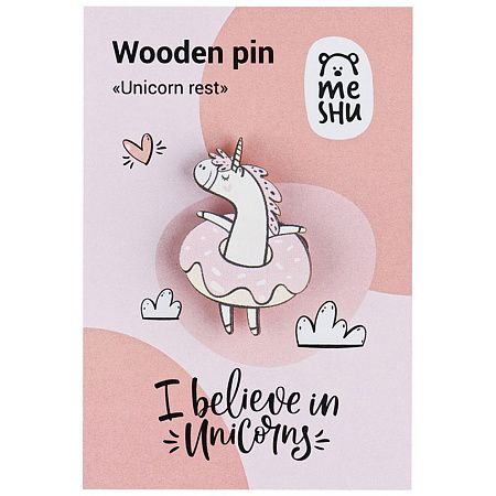 Значок деревянный MESHU "Unicorn rest", прямая УФ-печать, 2,6*3,9см