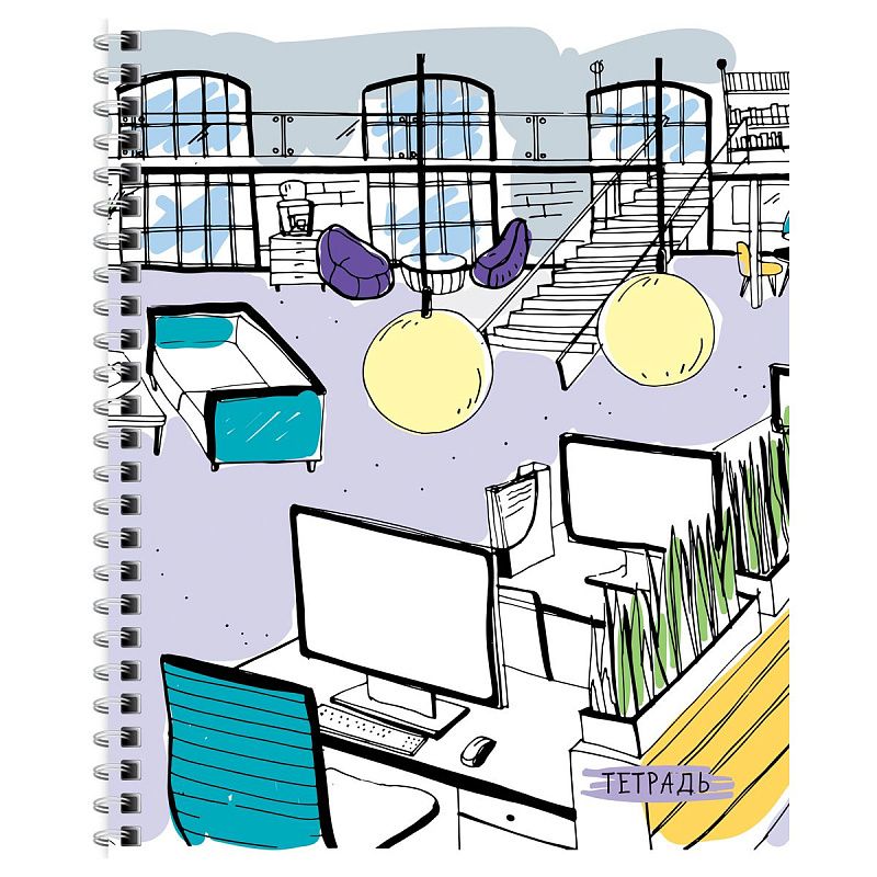 Тетрадь 96л., А5, клетка на гребне BG "Офис", глянцевая ламинация, твердая обложка