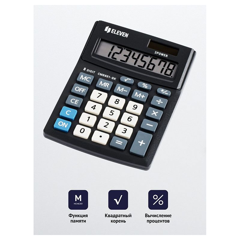 Калькулятор настольный Eleven Business Line CMB801-BK, 8 разрядов, двойное питание, 102*137*31мм, черный