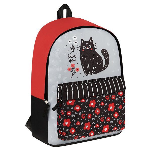 Рюкзак ArtSpace Street "Black Cat with Flowers", 40*29*18см, 1 отделение, 1 карман