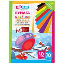 Цветная бумага мелованная А4, ArtSpace, 10л., 10цв., "Волшебная. Снегирь"