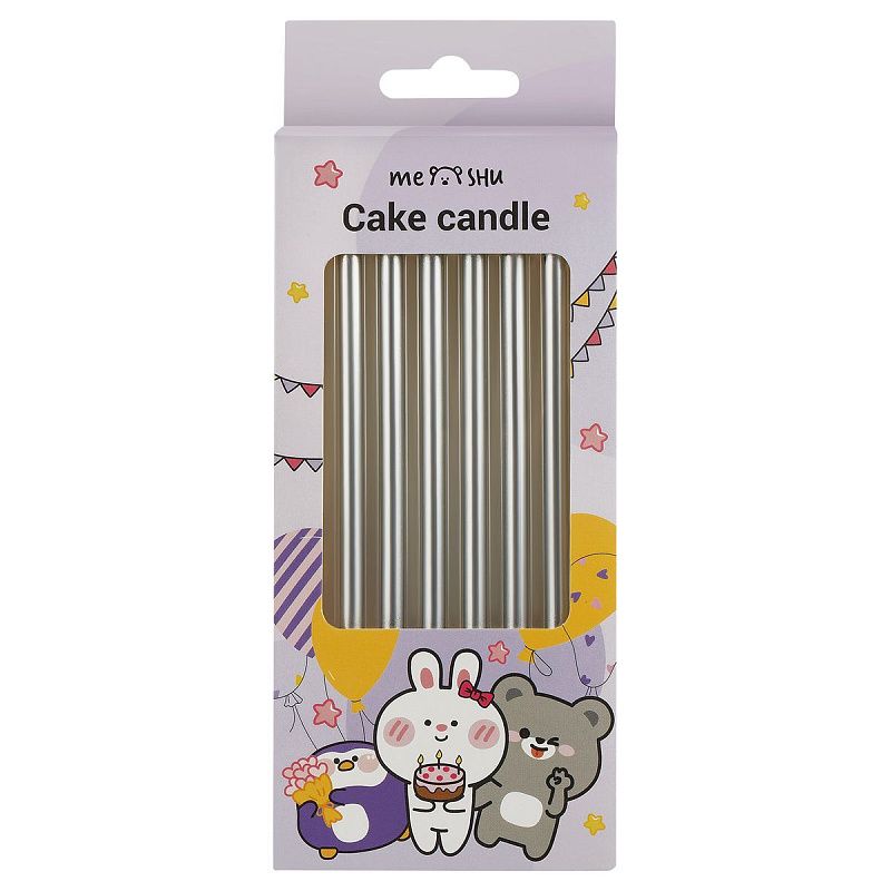 Свечи для торта с держателями MESHU "Straight silver", 11см, 6шт.