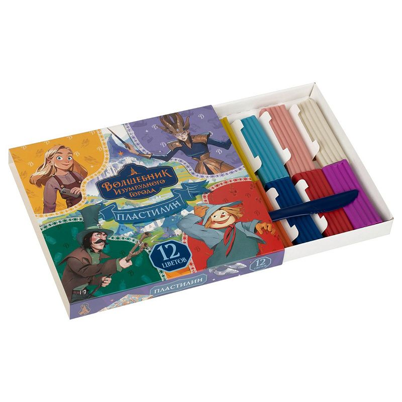 Пластилин Мульти-Пульти "Волшебник Изумрудного Города", 12 цветов, 180г, со стеком, картон