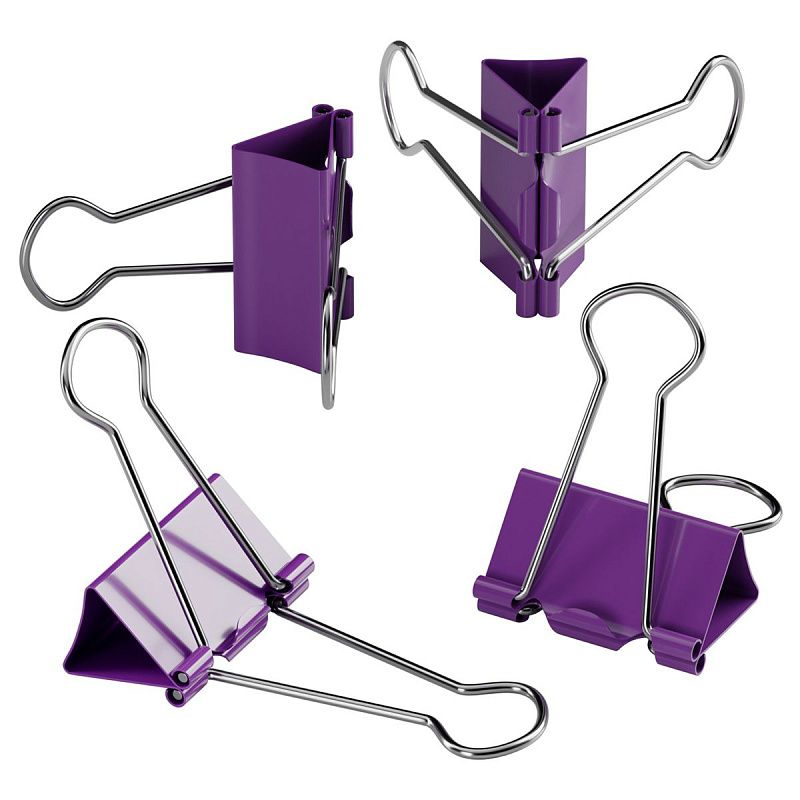 Зажимы для бумаг 19мм, Berlingo, 10шт., цветные, ПВХ упак., европодвес, фиолетовые