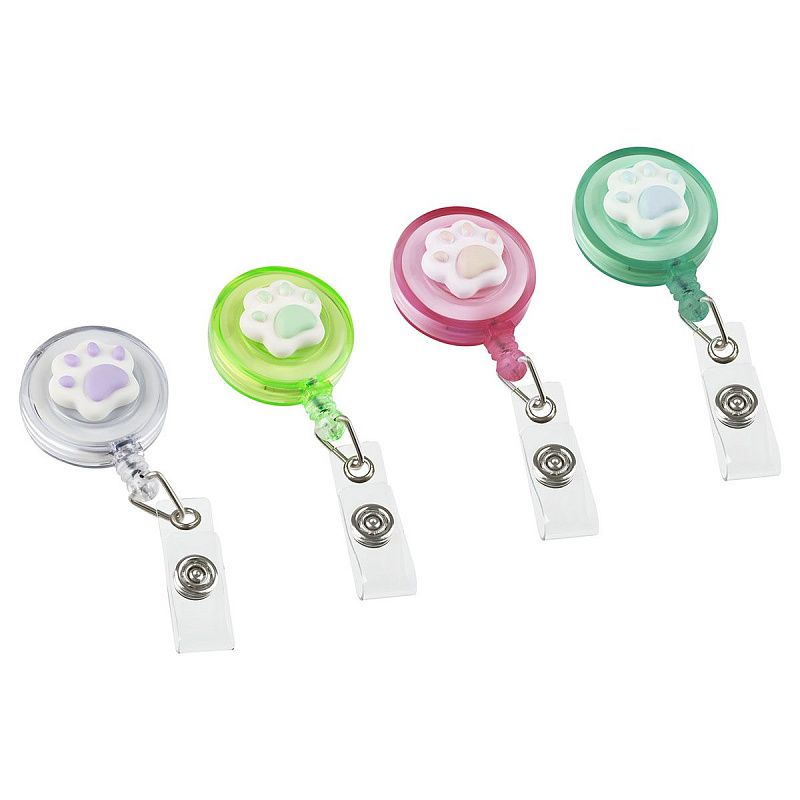 Держатель-рулетка для бейджей MESHU с топпером "Paw", 75см, петелька, клип, ассорти, блистер