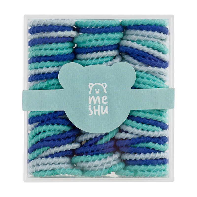 Резинки для волос MESHU, тонкие, синие ассорти, диаметр 2см, 90шт., пластиковый бокс