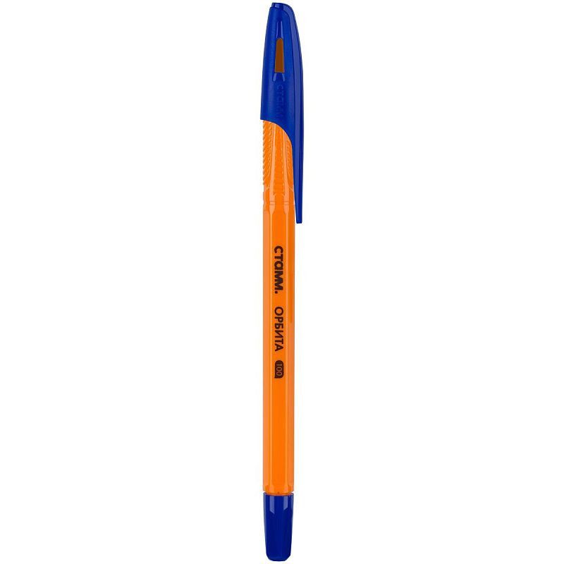 Ручка шариковая СТАММ "Орбита 100" синяя, 0,7мм, оранжевый корпус 