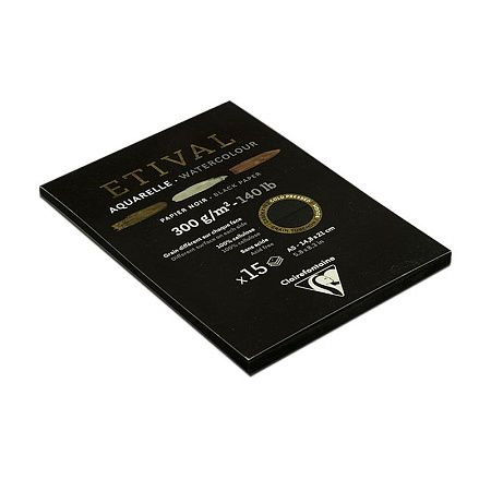Альбом для акварели, 15л., А5, на склейке Clairefontaine "Etival", 300г/м2, торшон, холод. пресс., черный