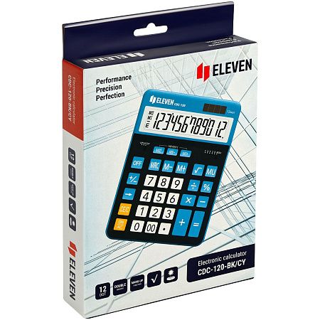 Калькулятор настольный Eleven CDC-120-BK/CY, 12 разрядов, двойное питание, 155*206*38мм, черный/синий
