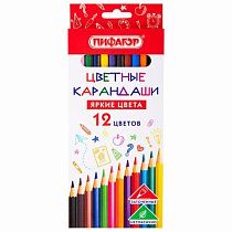 Карандаши цветные ПИФАГОР ЭКО "КЛАССИК", 12 цветов, шестигранные, 182048