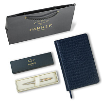 Ручка шариковая PARKER "Jotter Core Stainless Steel GT", ежедневник А5 синий, пакет, 880889