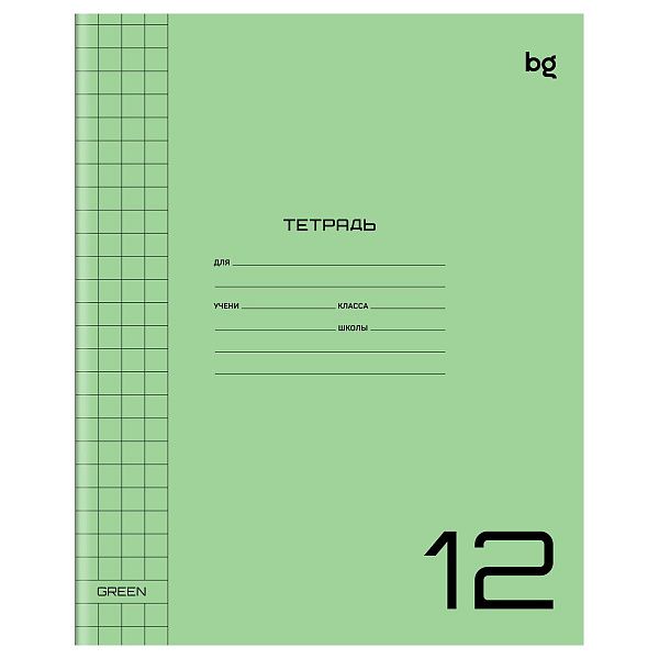 Тетрадь 12л., крупная клетка BG "UniTone. Green", пластиковая прозрачная обложка