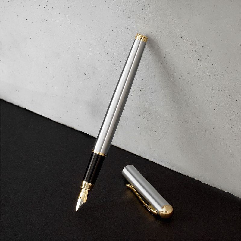 Ручка перьевая Luxor "Marvel" синяя, 0,8мм, корпус хром/золото, футляр 